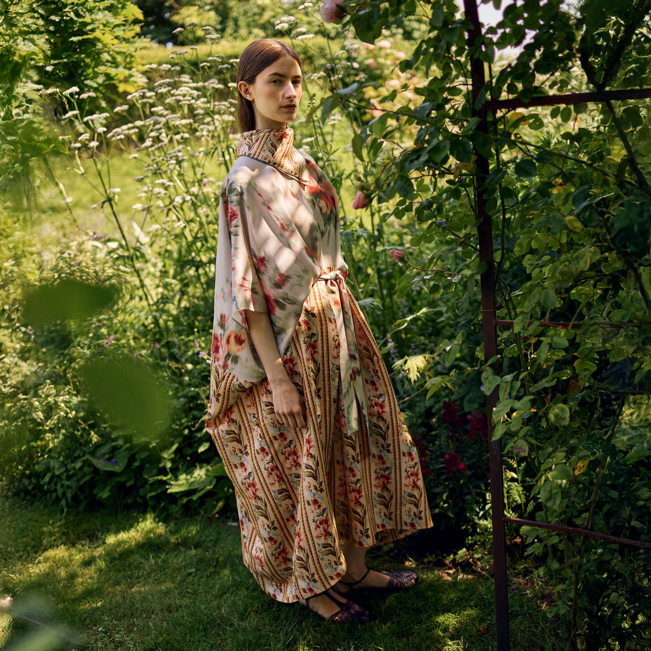 Tapis Noir Alexandra Silk Dress - White & Stripe Dress White