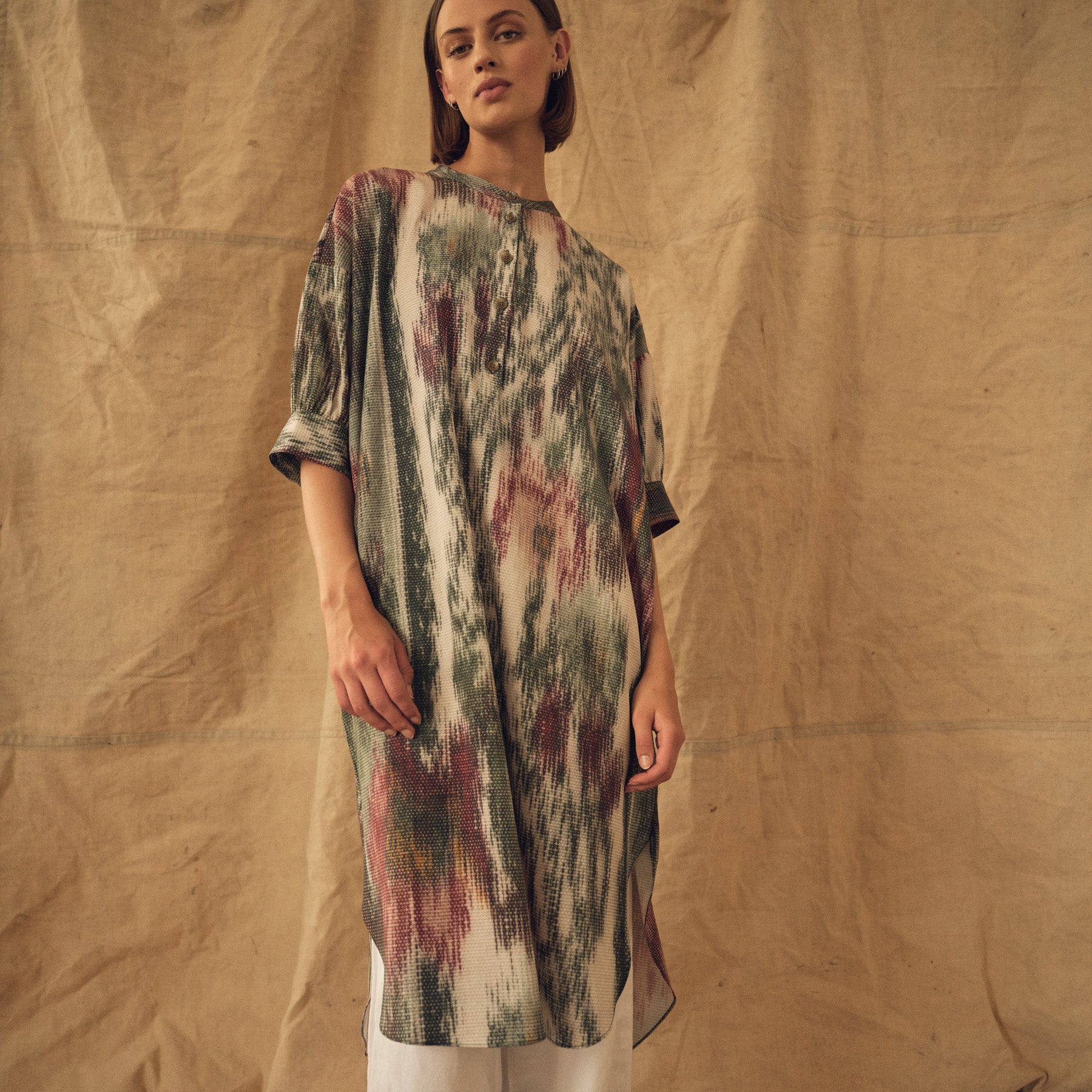 Tapis Noir Anna Short Sleeved Tunic Dress Green