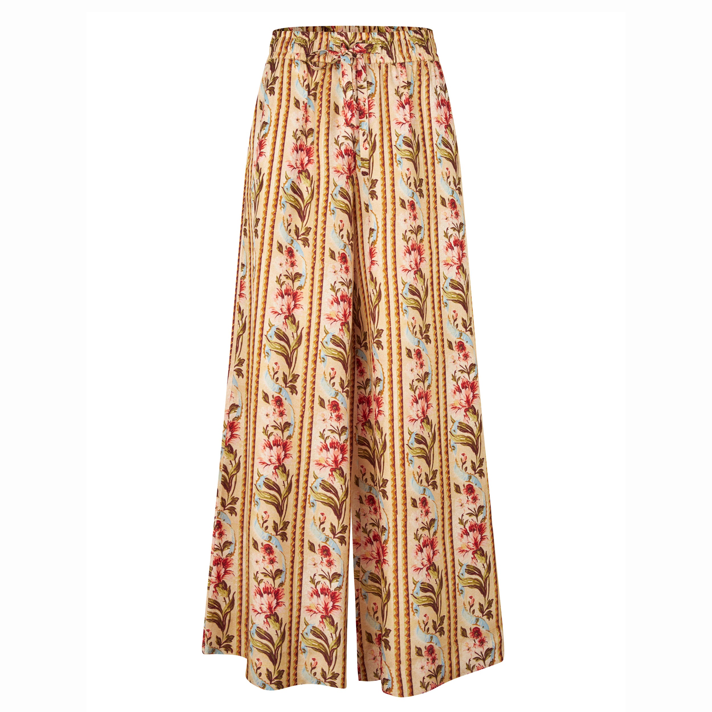 Tapis Noir Cara Silk Palazzo Pants - Stripe Pants Gold