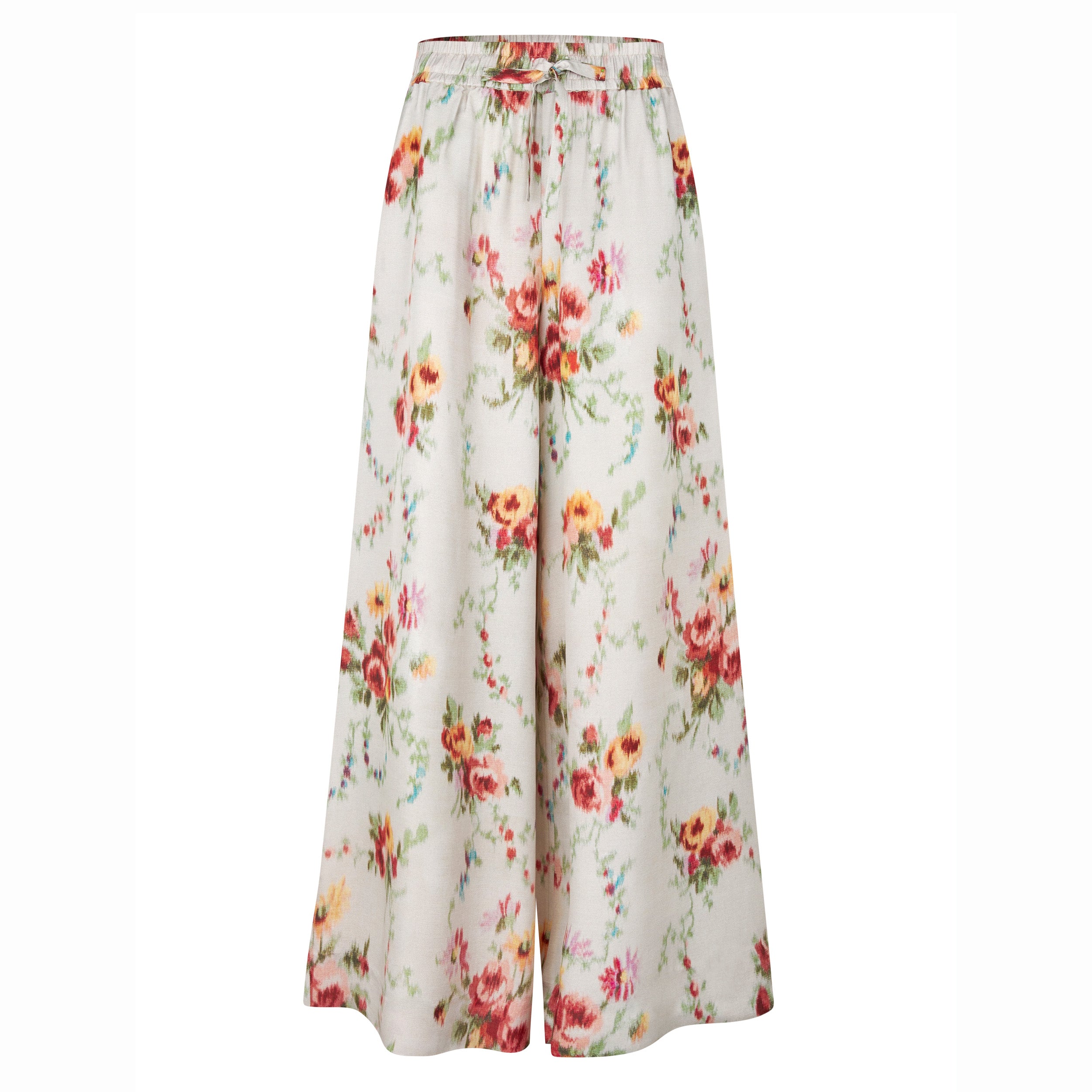 Tapis Noir Cara Silk Palazzo Pants - White Pants White