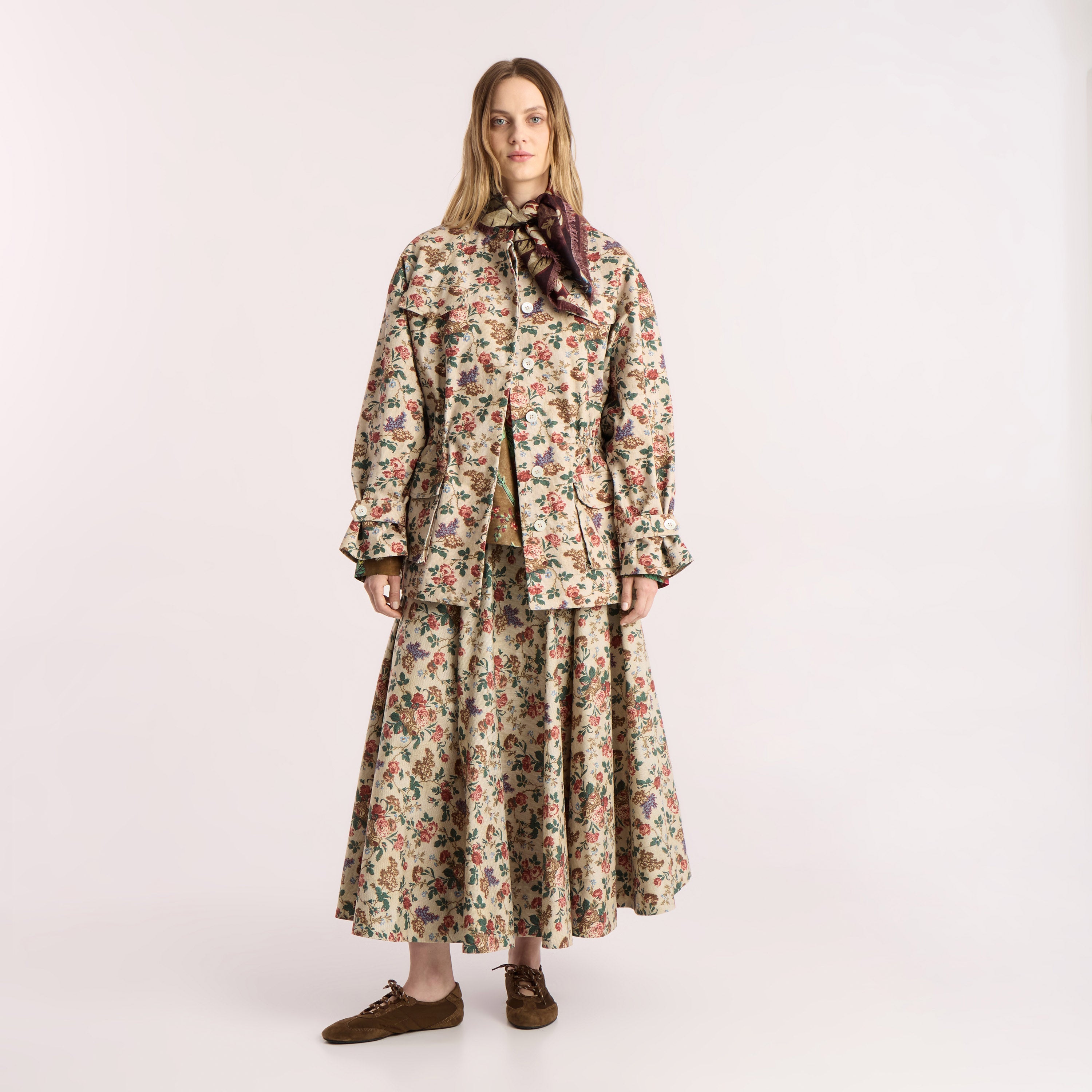 Tapis Noir Farah Cotton Skirt - Rose Skirt Beige