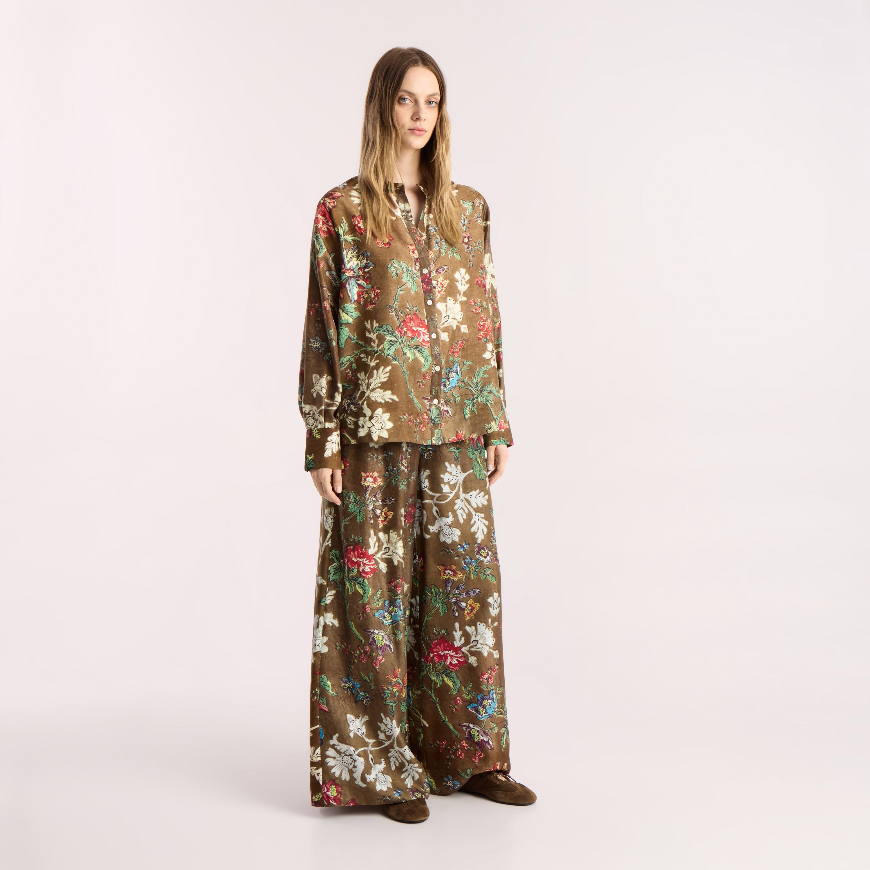 Tapis Noir Faye Silk Palazzo Pants - Brown Pants Brown