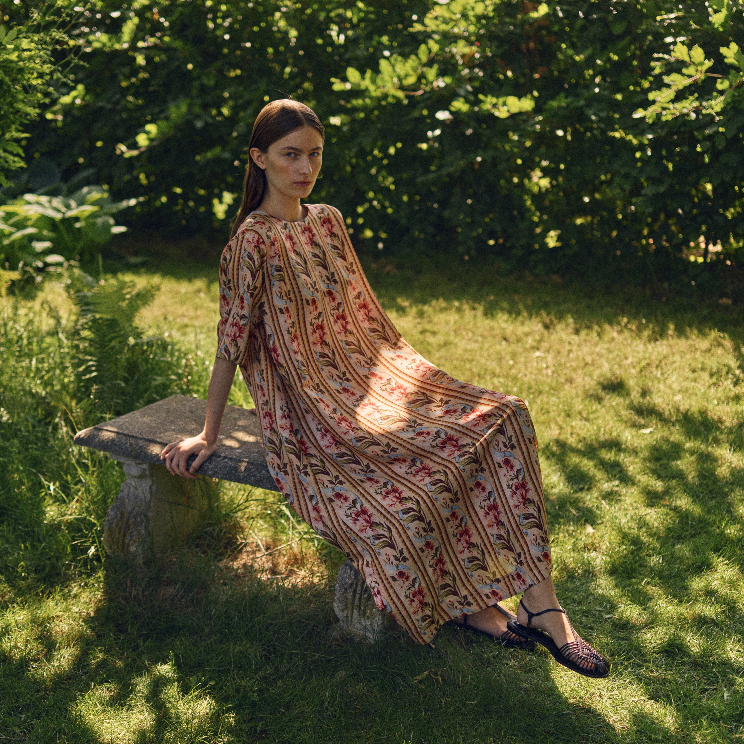 Tapis Noir Camille Silk Dress - Stripe Dress Gold