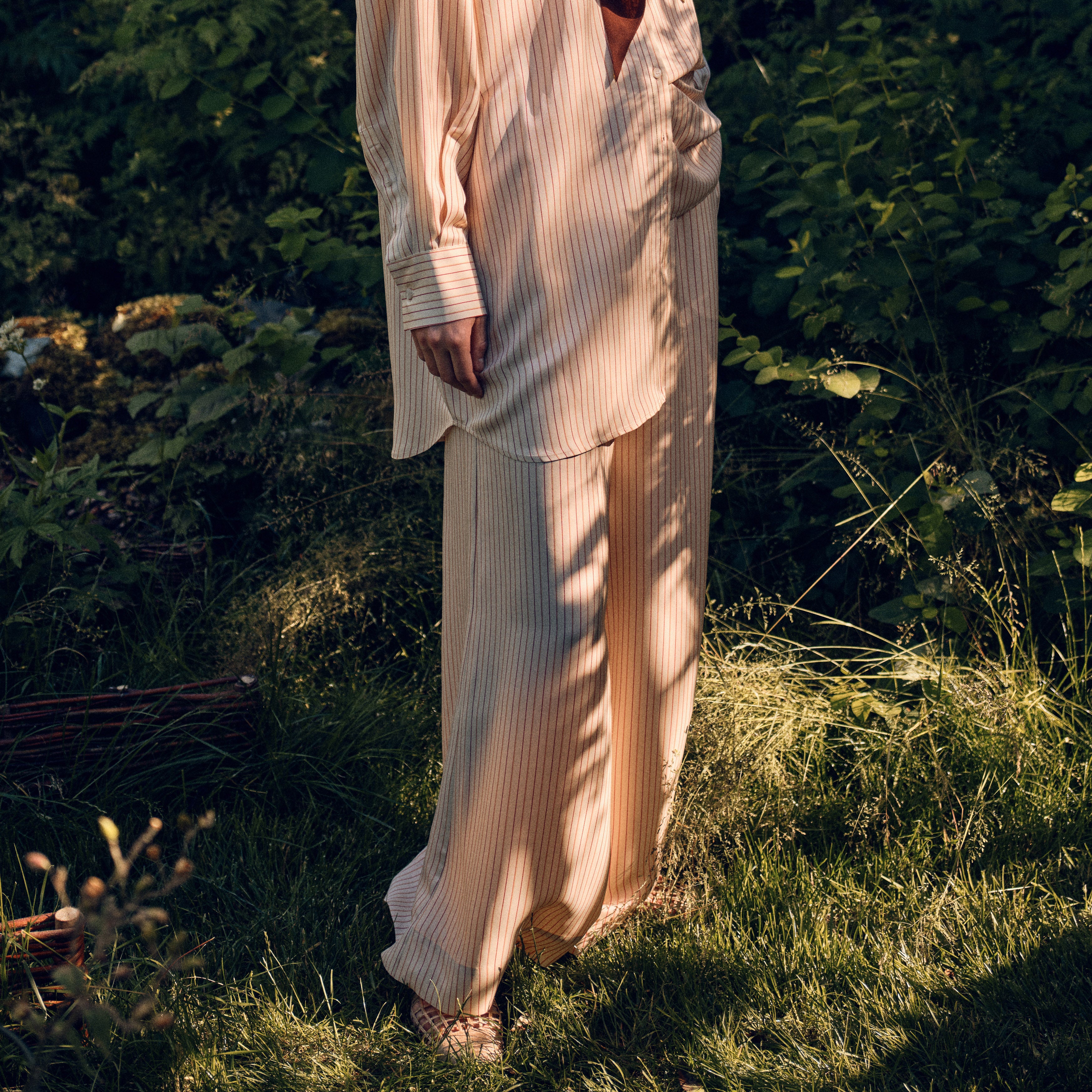 Tapis Noir Cara Silk Palazzo Pants - Pink Stripe Pants Pink Stripe