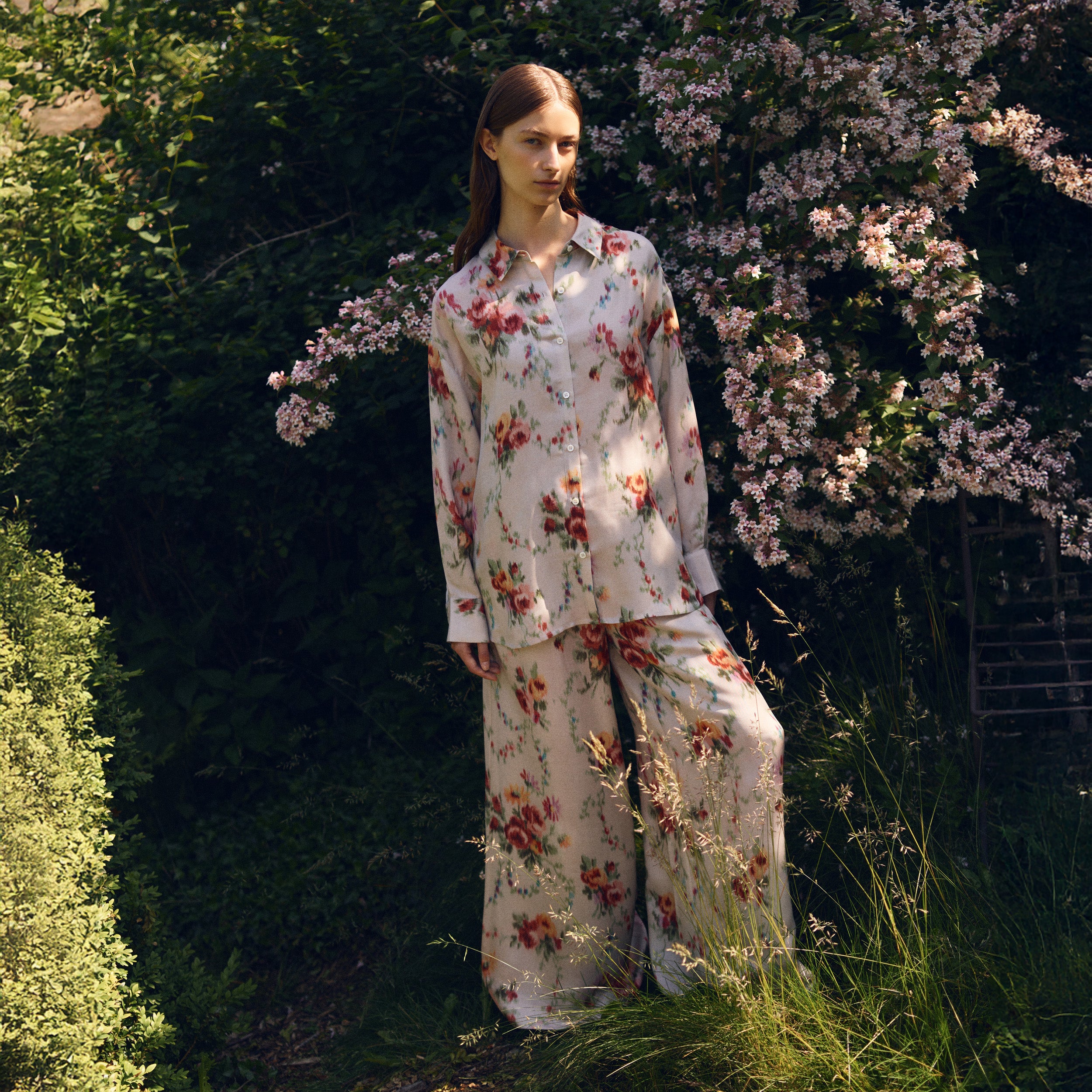 Tapis Noir Cara Silk Palazzo Pants - White Pants White