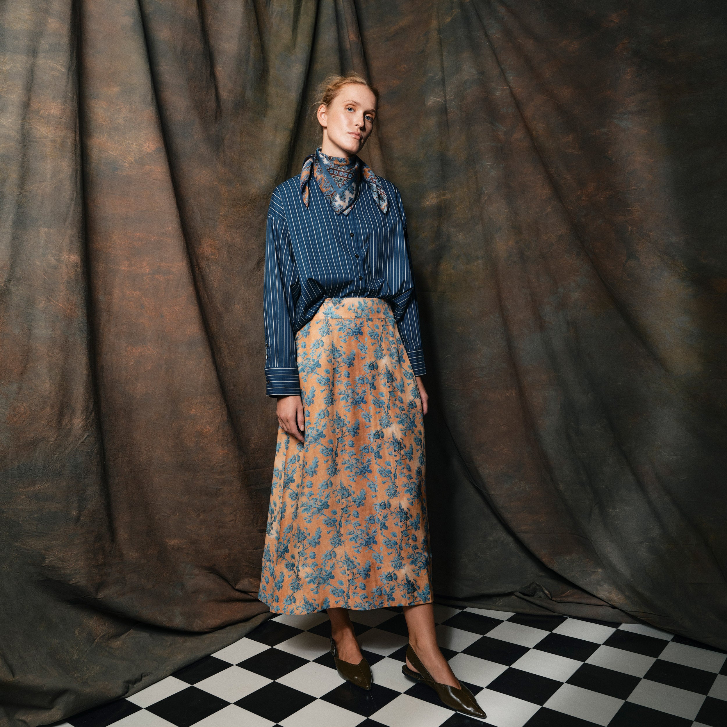 Tapis Noir Caroline Silk Skirt - Blue toile Skirt Blue