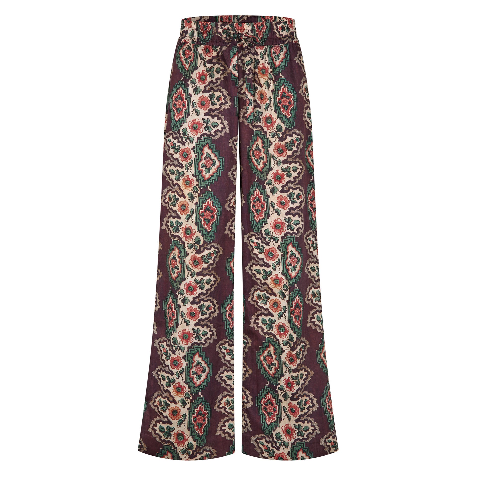 Tapis Noir Catrin Cotton Pants - Geometric stripe Pants Brown