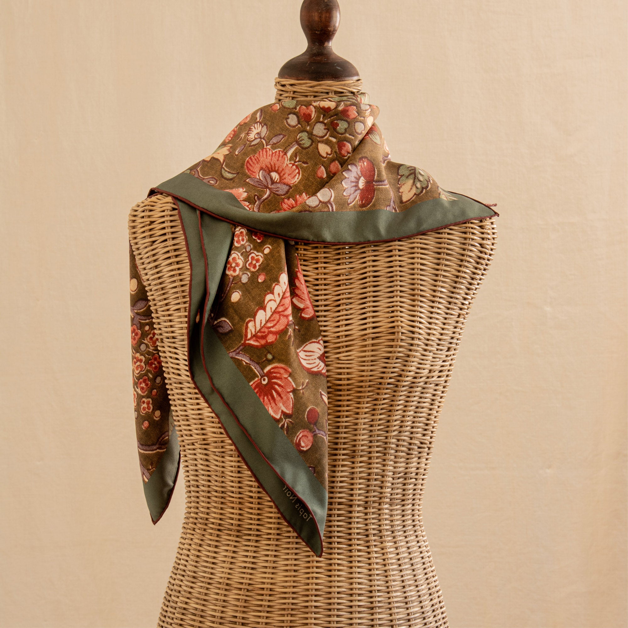 Beautiful offers Floral Ornate Silk Olive Green Scarf