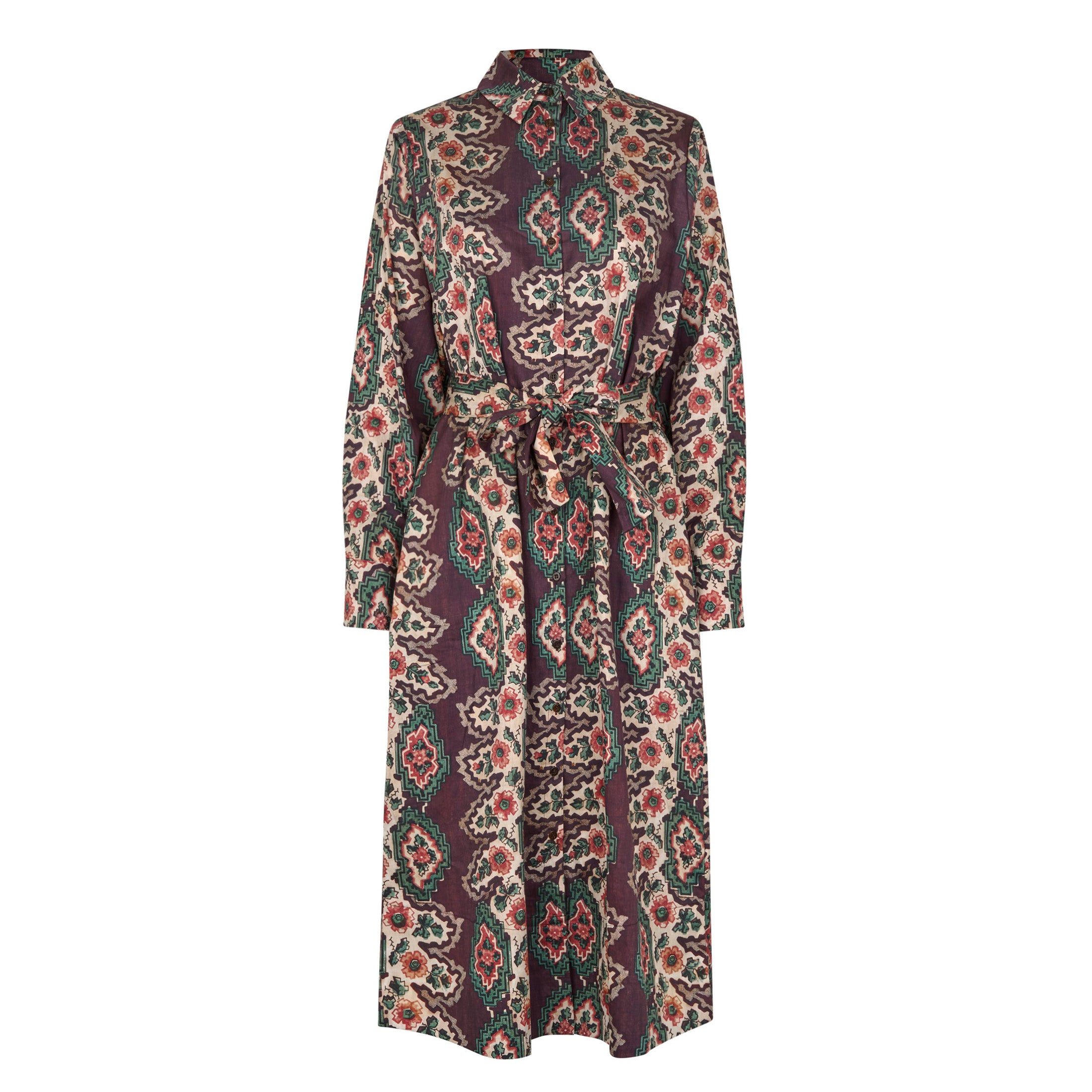 Tapis Noir Daria Cotton Dress - Geometric stripe Dress Brown