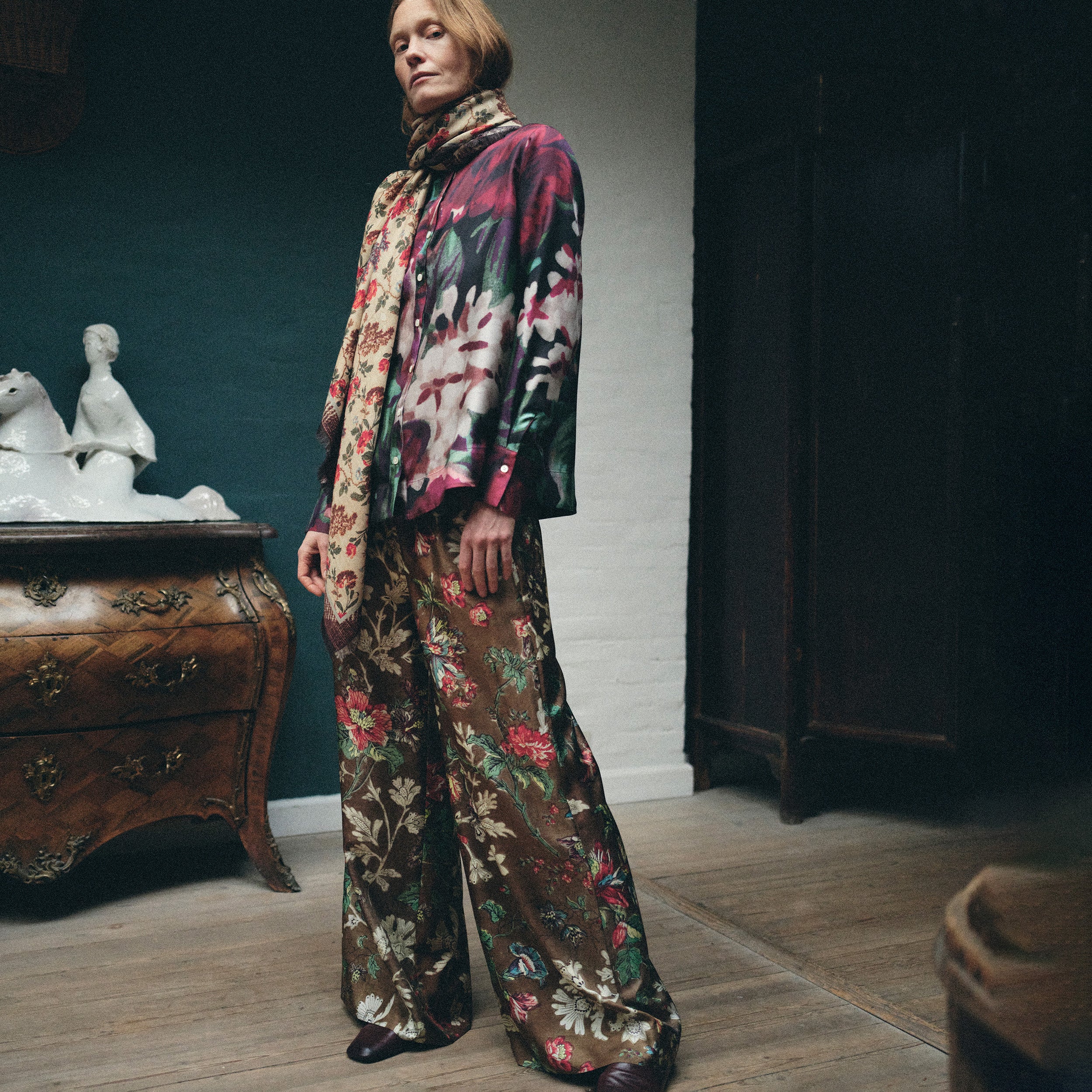Tapis Noir Faye Silk Palazzo Pants - Brown Pants Brown