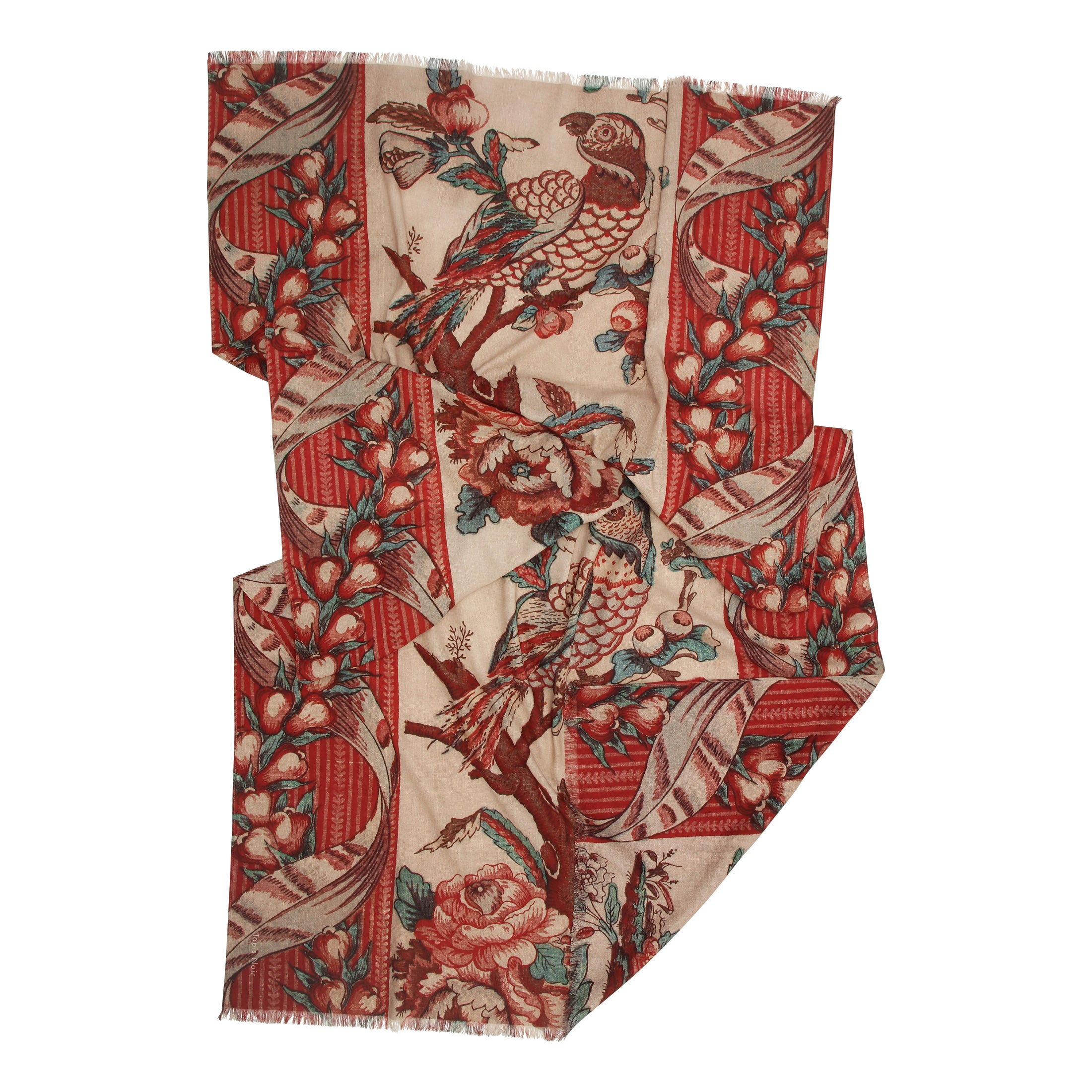 Tapis Noir Linen Parrot Scarf Long Red