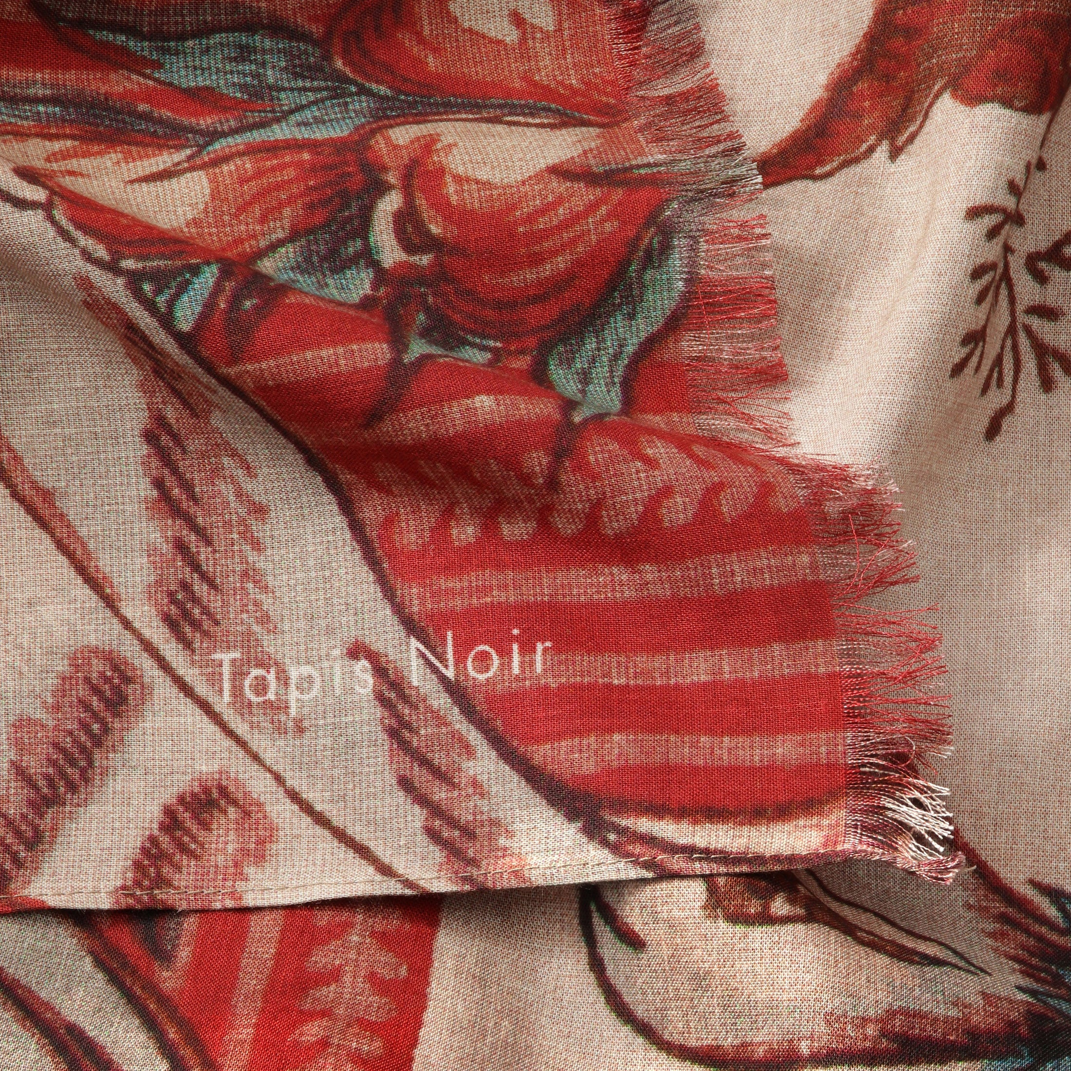 Tapis Noir Linen Parrot Scarf Long Red