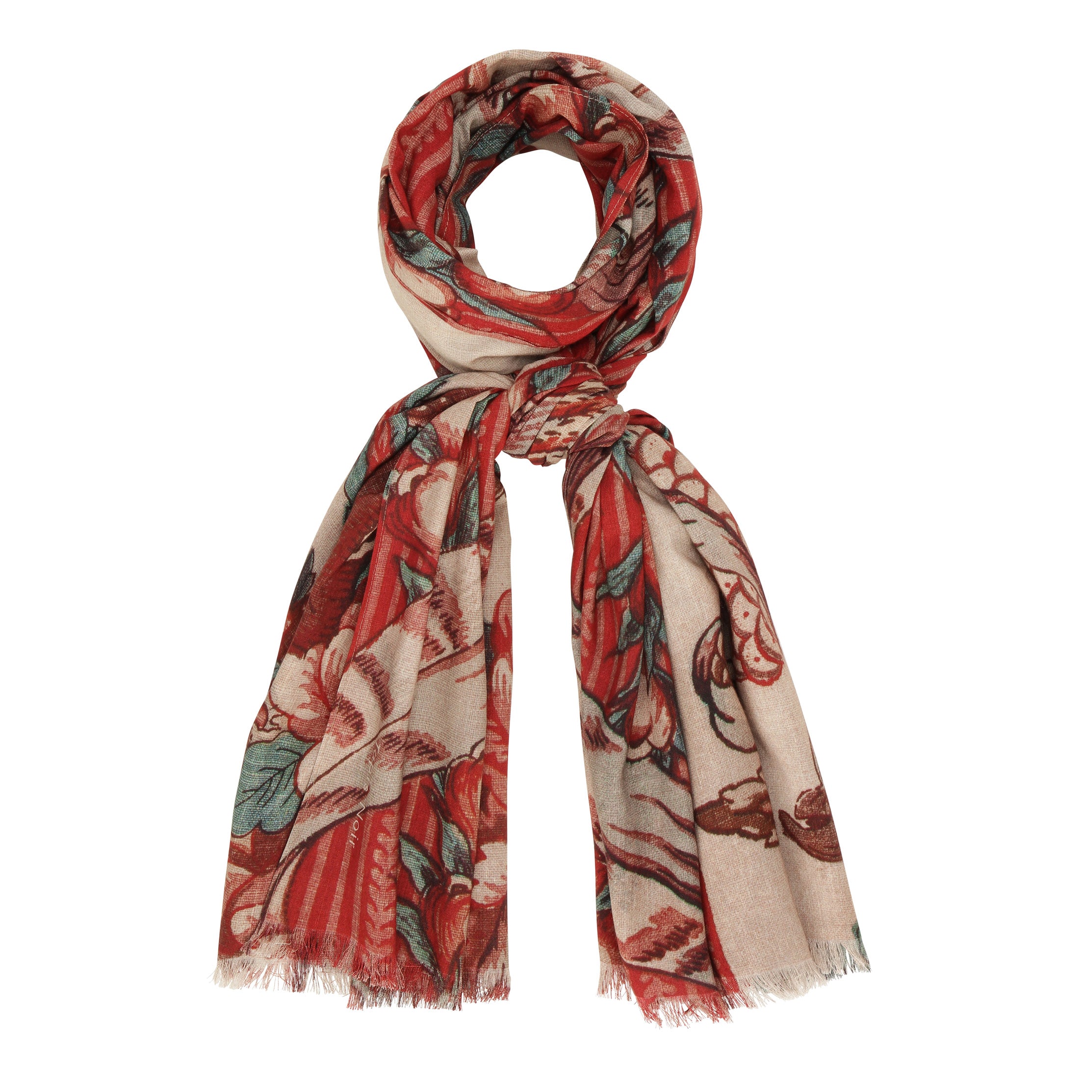 Tapis Noir Linen Parrot Scarf Long Red