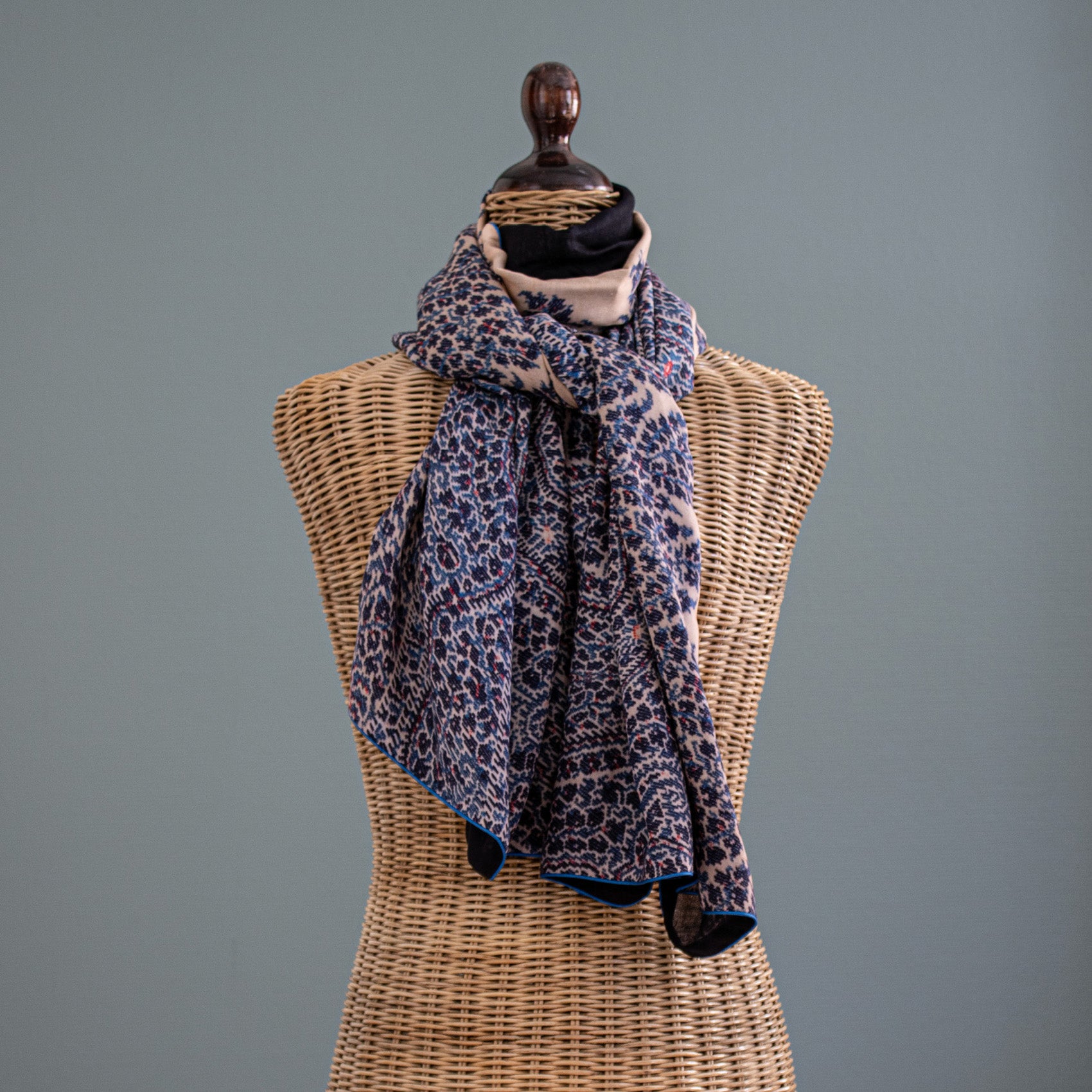 Tapis Noir Long Blue Paisley Scarf Long Ethnic