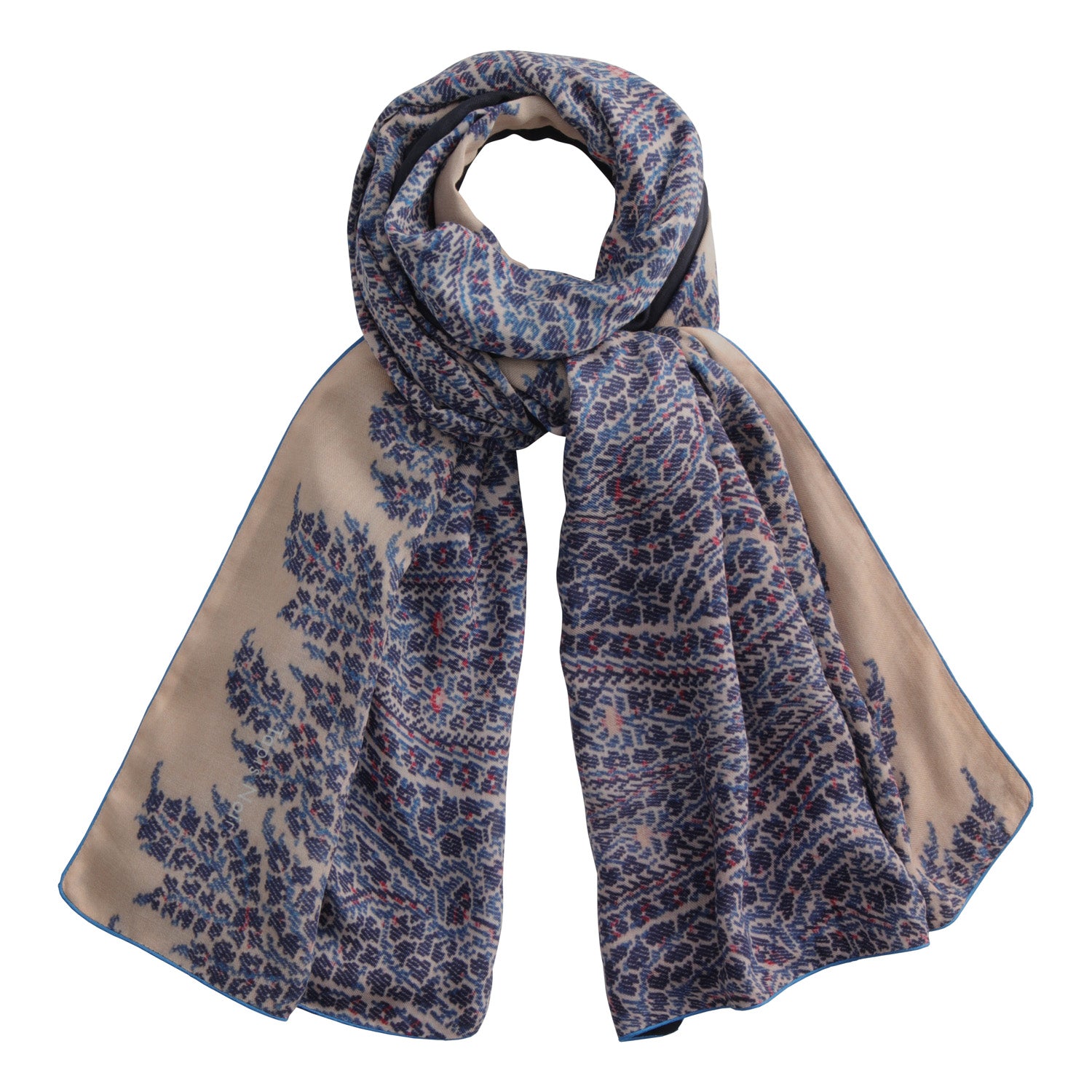 Tapis Noir Long Blue Paisley Scarf Long Ethnic