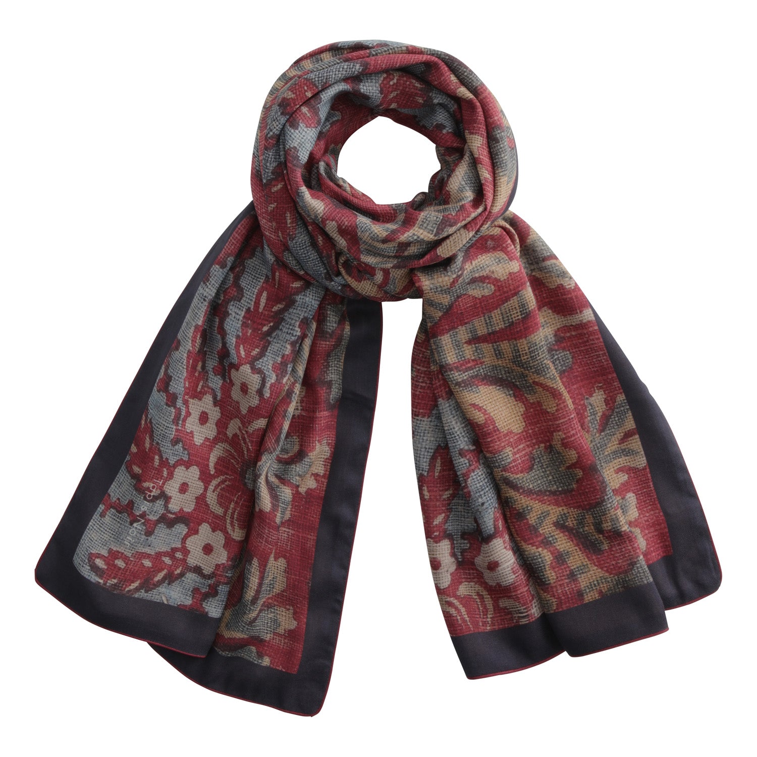 Tapis Noir Long Red Flower Scarf Long Floral