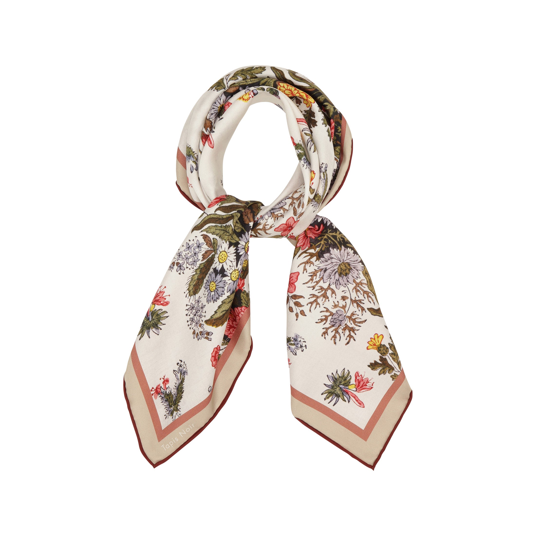 Tapis Noir Small Classical Flower Stripe Scarf Small Classical White