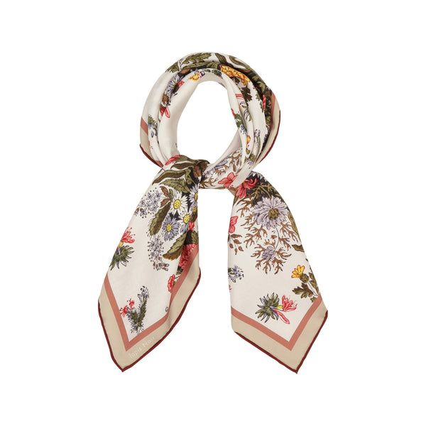 Tapis Noir Small Classical Flower Stripe Scarf Small Classical White